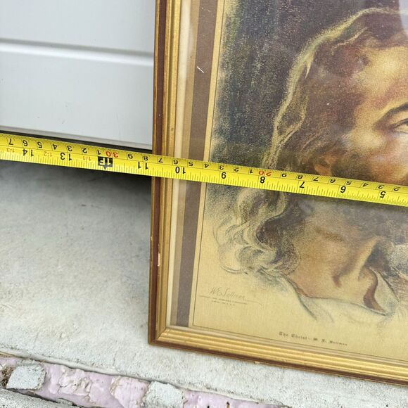 Vintage 1935 Gold Framed The Christ Warner Sallman Litho? Print 11x13 - LN - Picture 4 of 5